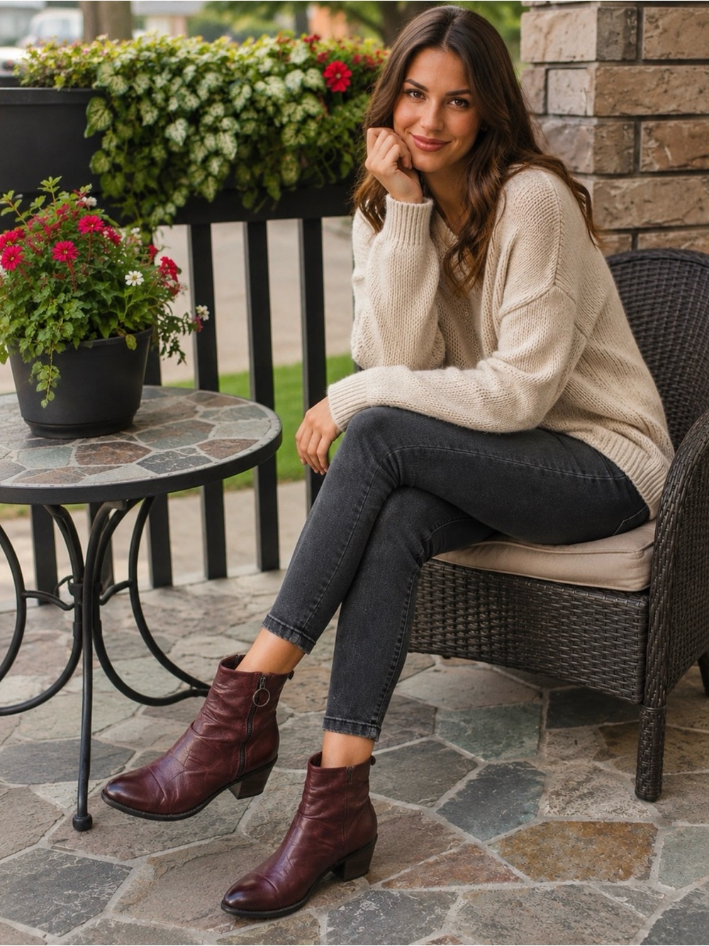 MJUS Burgundy wine leather zip up boots size 38